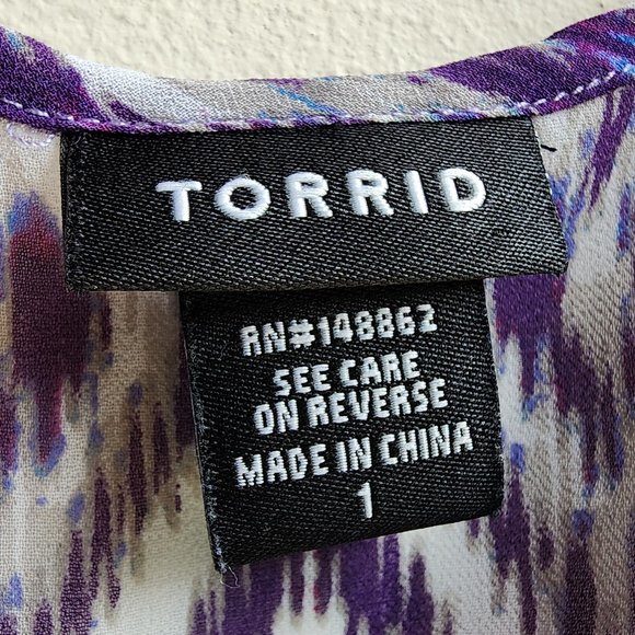 Torrid Purple Aztec ZigZag Sheer Polyester Blouse Size 1X - Picture 5 of 14